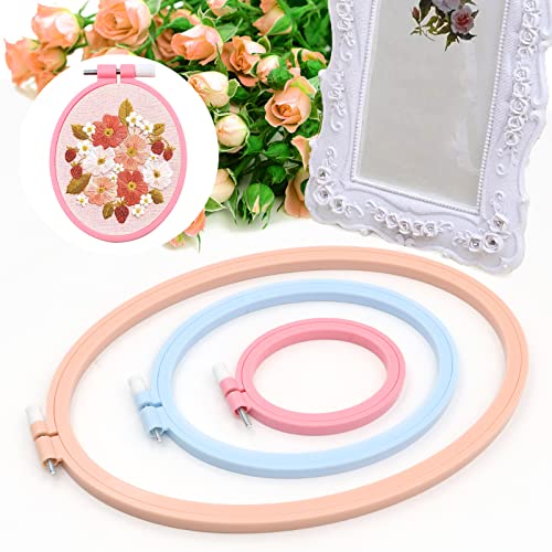 ZOCONE 3 Pcs 3 Size Oval Embroidery Hoops, ABS Plastic Embroidery Hoops Cross Stitch Hoops Embroidery Frames for Sewing, Needlework, Embroidery Projects (Size-11.4",7.5",3.9" )