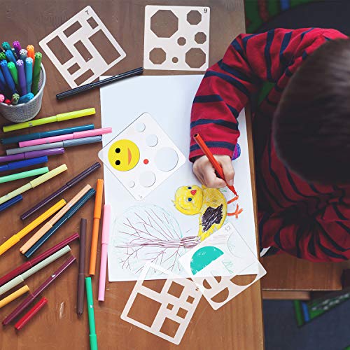 16 Pieces Kids Drawing Stencils Basic Shape Stencils Plastic Drawing Stencil Template Geometry Shape Stencils Reusable DIY Painting Stencils for Kids Girls Boys Gifts Home Classroom Crafts