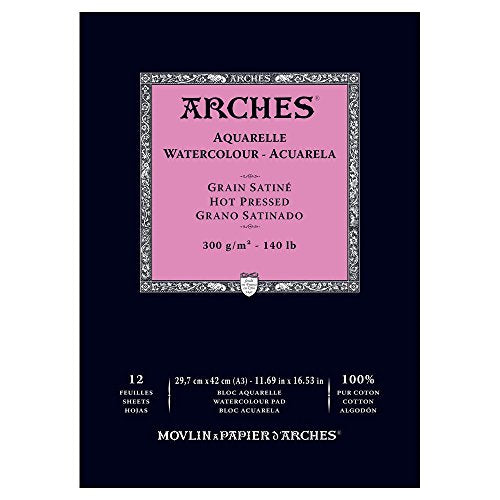 Arches Watercolor Paper Pad, 140 pound, Hot Press, 11.69"x16.53"