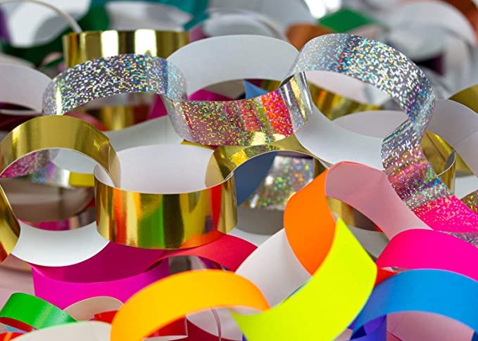 Hygloss Products Embossed Metallic Paper Chain Strips - Great for Kids Arts and Crafts, Decorations, Classroom Activities - Assorted Colors - 96 Pieces (1" x 8")