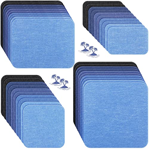 40 Pieces Iron on Repair Patches Denim Patches for Inside Jeans Assorted Shades Iron Patches for Clothes Adhesive Sewing Patches Inside and Outside Glue Jean Fabric Patch for Jeans, 4 Sizes, 5 Colors