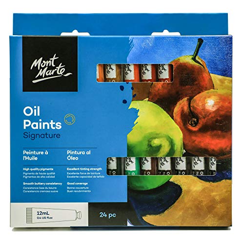 Mont Marte Oil Paint Set Signature 24pc x 0.4oz , Good Coverage, Good Tinting Strength, for Beginners, Students and Artists