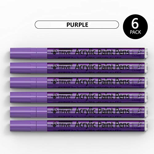 Purple Marker Paint Pens - 6 Pack Acrylic Purple Permanent Marker, 0.7mm Extra Fine Tip Paint Pen for Art Projects, Drawing, Rock Painting, Ceramic, Glass, Wood, Plastic, Metal, Canvas DIY Crafts