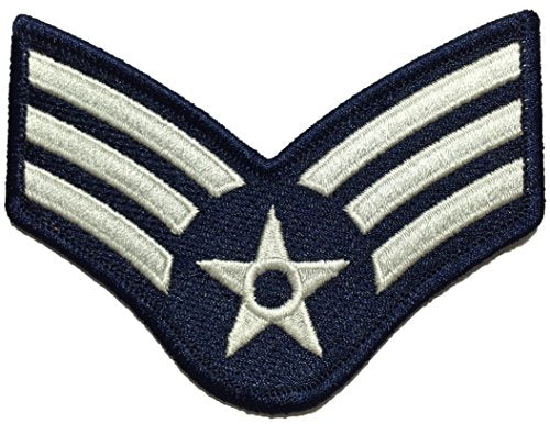 Senior Airman Blue and Silver Large US Air Force USAF CHEVRON Rank Military U.S. Army Morale Applique Embroidered Sew Iron on Emblem Badge Patch By Ranger Return (RR-USAF-CHEV-SENR-0001)