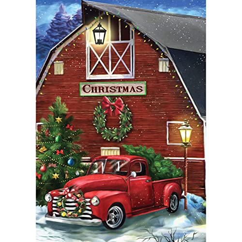 CEOVR Christmas Diamond Painting Kits,Snowy Winter Diamond Art Kit for Adults,Red Truck Red House 5D Paint with Diamond Full Round Drill Gem Art,Snowy Night Diamond Art Painting Kits(12x16/30x40cm)