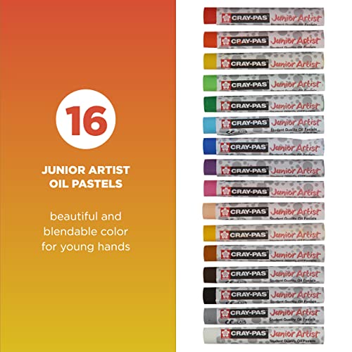 SAKURA Cray-Pas Junior Artist Oil Pastel Set - Soft Oil Pastels for Kids & Artists - 16 Colors
