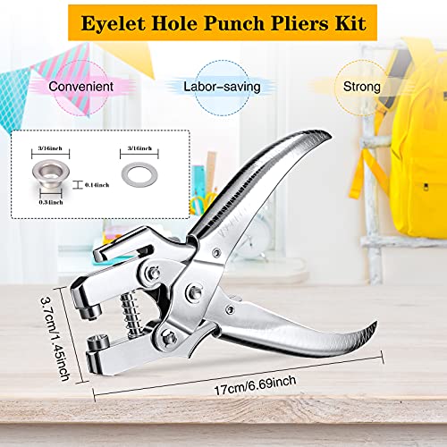3/16 Inch Grommet Tool Kit Grommet Eyelet Plier Set Eyelet Hole Punch Pliers Grommet Hand Press Pliers with 200 Pieces of Grommets Eyelets for Shoes Clothes Bags Craft Supplies