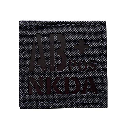 2x2 inch Black Infrared IR Tactical POS NKDA Blood Type Positive POS Patch with Hook and Loop (AB+POS)