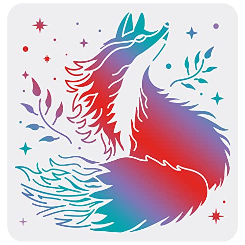 FINGERINSPIRE Fox Stencils Template 11.8x11.8inch Plastic Fox Drawing Painting Stencils Star Leaves Pattern Reusable Stencils for Painting on Wood, Floor, Wall and Tile