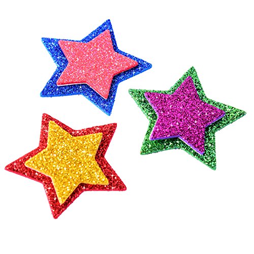 BBTO Glitter Foam Stickers Self-Adhesive Star Stickers for Birthday Graduation Party Decor, Assorted Colors and Sizes, 5 Sets