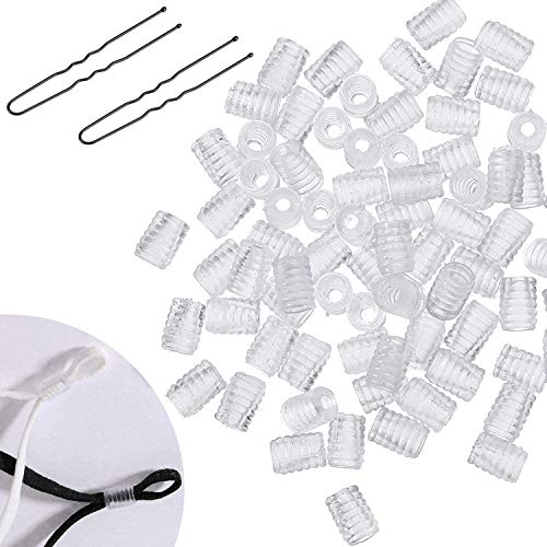 220 PCS Cord Locks Silicone Toggles Elastic Cord Adjuster Non Slip Stopper Adjustable Lanyard Buckle Barrel Connectors for Drawstrings (Transparent),with 2 pcs U-Clips