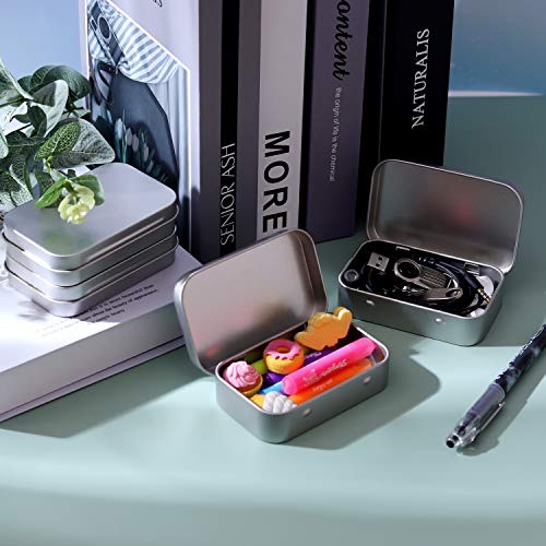Tamicy Metal Rectangular Empty Hinged Tins - Pack of 40 Silver Mini Portable Box Containers Small Storage Kit & Home Organizer small tins with lids craft containers 3-1/2''X2-1/2''X4/5''