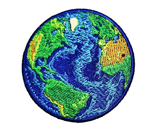 2 pcs Blue Earth World Planet Patch Iron On/Sew On - Globe Embroidered Badge, 3 inches