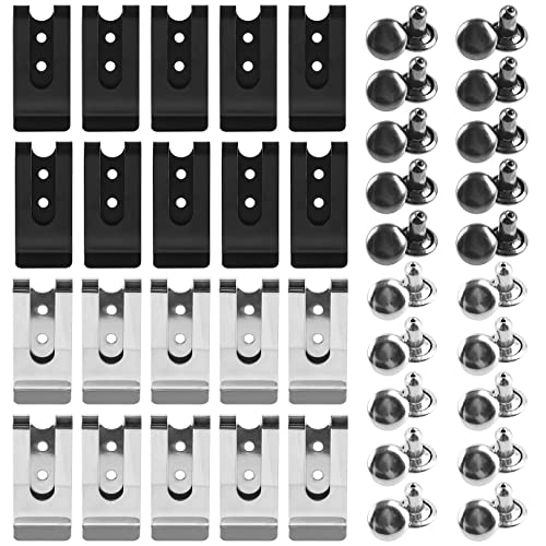 WXJ13 20 Pieces Holster Sheath Clip Buckle Clip Holster Sheath Metal Mini Spring Buckle Hook Double Holes Belt Clip with 20 Pairs Rivets for Pouches Belt Bag Leather Crafts DIY (Black and Silver)