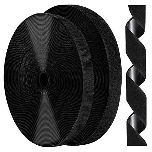 3/4 Inch x 82 Feet / 25m Black Self Adhesive Hook and Loop Tape Sticky Back Fastening Roll, Nylon Self-Adhesive Heavy Duty Strips Fastener for Home Office School Car and Crafting Organization - Black
