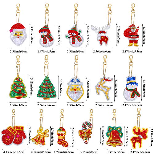 WILLBOND 16 Pieces Christmas DIY Diamond Key Chain Christmas DIY Double Sided 5D Diamond Painting Keychains Full Drill Key Ring Pendants for DIY Christmas Art Crafts
