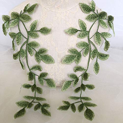 Mirror Pair Green Forest Leaves Applique Lace Vine Motif Trims Embroidery Wood Patches…