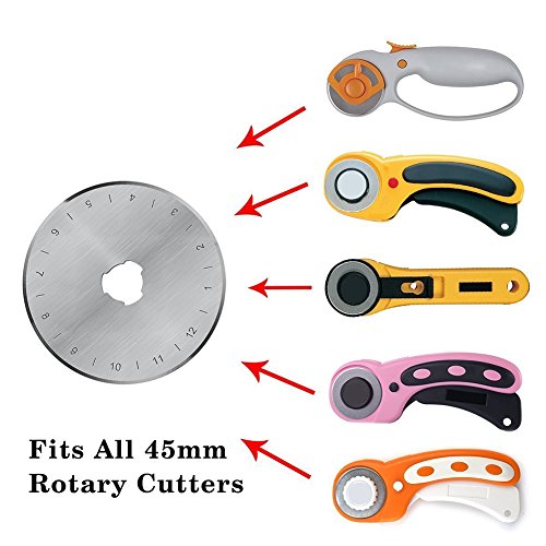 KISSWILL Rotary Cutter Blades 45mm - 10 Pack Mix Pack 45 mm Rotary Cutting Blades Fits for OLFA Fiskars Martelli Truecut 45mm Rotary Cutter Replacement Blades, Sharp and Durable
