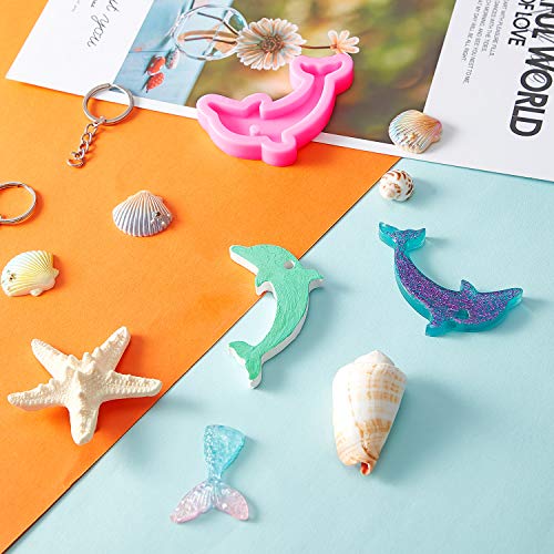 2 Pieces Dolphin Shape Silicone Keychain Mold for Epoxy Resin and 10 Pieces Key Rings with Chain for DIY Keychain Earring Pendant Ice Cream Fondant Candy Clay Baking Crafting Cake Topper Decoration