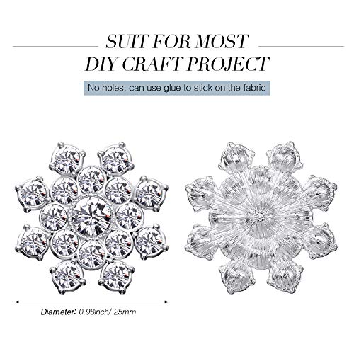 50 Pieces Snowflake Rhinestones Crystal Button Embellishments Flat Back Snowflake Rhinestone Applique DIY Crafts for Button Brooches Wedding Decor Hair Accessories Flower Jewelry Making (Silver)