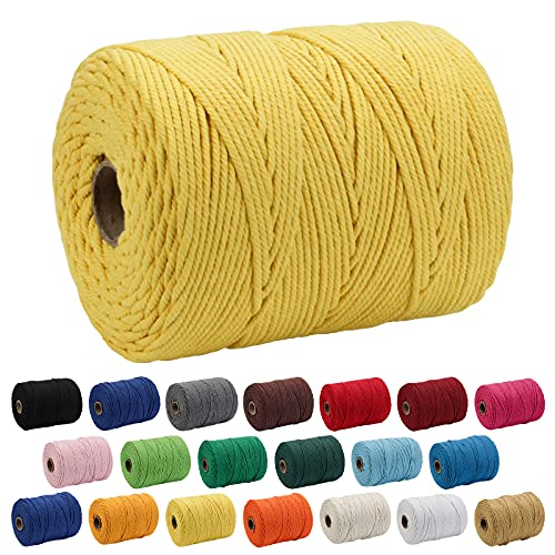 Macrame Cord, ZOUTOG 4mm x 328 yd (About 300m) 100% Natural Cotton Soft Unstained Rope for Handmade Plant Hanger Wall Hanging Craft Making, Yellow