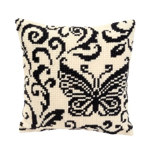 Vervaco Blackworks Butterfly Design Cross Stitch Cushion, Multi-Colour