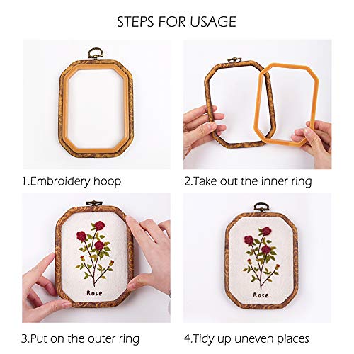 MWELLEWM 4 Pcs/Set Embroidery Hoops Imitated Wood Plastic Display Frame Reusable Circle Oval Rectangular Octagonal Cross Stitch Hoop Ring for Art Craft Sewing and Hanging Ornaments Home Decor