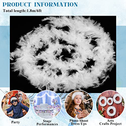 Feather Boa 72 Inches Long Feather Boa Soft Trim Kids Feather Boa for Halloween Christmas Tree Wedding Party (White)