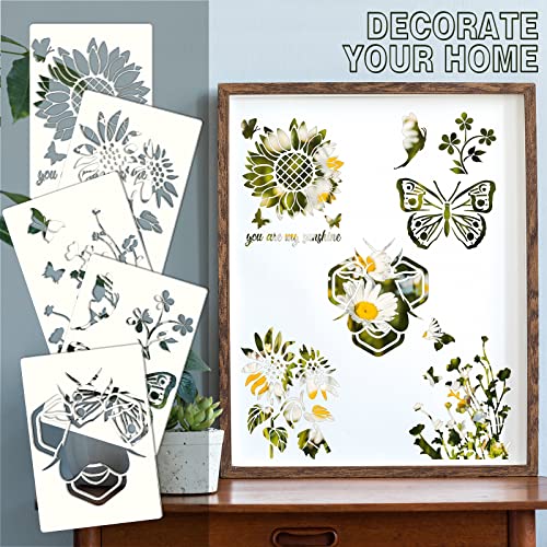 20 Pcs Large Spring Sunflower Stencils for Painting Reusable A4 Size Flower Butterfly Summer Stencils for Painting on Wood Wall Stencils for Crafts Plastic Template for Art Decor 11.7 x 8.3 Inch