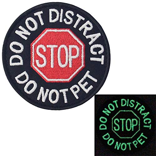 Glow in Dark Service Dog Do Not Distract Do Not Pet Vests/Harnesses Emblem Embroidered Fastener Hook & Loop Patch