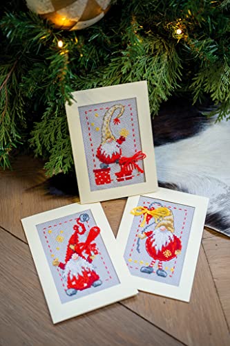 Vervaco Counted Cross Stitch Greeting Card Kit 4.2"X6" 3/Pk-Christmas Gnomes on Aida (14 Count) -V0185078