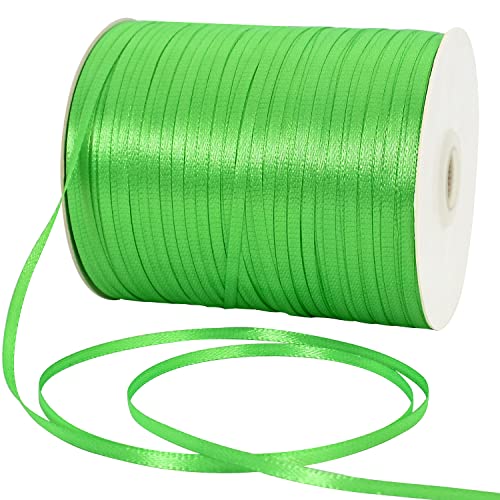 1/8 Inch x 870 Yards Green Thin Solid Satin Ribbon Giant Spool Double Face Woven Polyester Fabric Ribbons for Crafts Hanging Tags Invitation Card Balloons Bouquet Hair Gift Wrapping Party Decoration