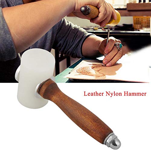 Leather Nylon Carving Hammer Leathercraft Mallet with Wooden Handle for DIY Stamping Sew Club Cowhide Tool - T Head