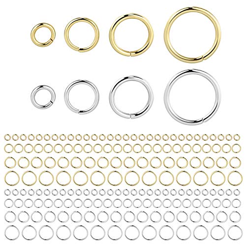 900PCS Jump Rings for Jewelry Making,Strong Silver Gold Open Jump Ring for Jewelry DIY Craft Necklace Accessories 4mm 6mm 8mm 10 mm