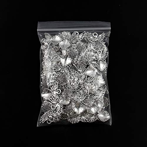 AUEAR, 100 Pack Antique Silver Angel Charms Pendants for DIY Jewelry Making Necklace Bracelet