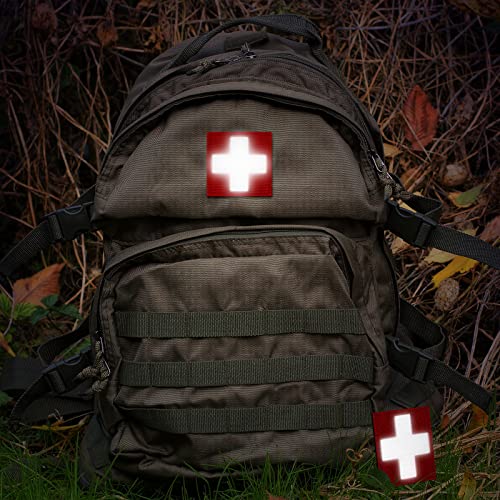 2 Pieces Reflective Cross Patch Hook and The Loop Badge Cross Pattern Hook and Loop Patches Molle Patches Decorative Applique Patches for Backpack Bag Hat Clothes, 2 x 2 Inch (Red, White)