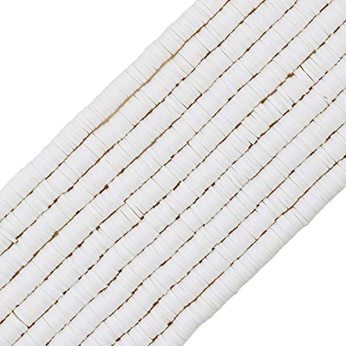 MIIIM 3600 PCS 10 Strands Clay Beads Polymer Clay Beads for Jewelry Making, Vinyl Heishi Beads 6mm for Surfer Bracelets Necklace Making (White)