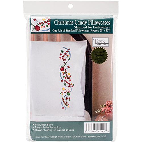Tobin Stamped Pillowcases, Christmas Candy, 20" x 30" Embroidery Kit