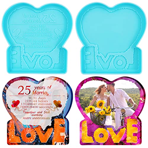 Heart Resin Molds Silicone Molds for Epoxy Resin Takezuaa 2 PCS 25th Wedding Anniversary Mold DIY Marriage Keepsake Valentine's Day Birthday Christmas Gift for Couple Resin Photo Frame Molds