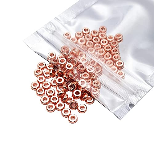 INSPIRELLE 100pcs Heishi Beads 4mm Long-Lasting Disc Brass Rondelle Spacer Beads Rose Gold Plated Flat Round Shape Jewelry Metal Spacers for Bracelet Necklace Jewelry Making