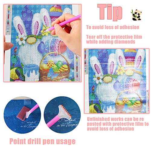 5D Diamond Painting Kits for Adults,Easter Eggs Gnome Rabbits Diamond Art with Full Tools Accessories,Diamond Painting by Number for Home Wall Decor(12x16inch)