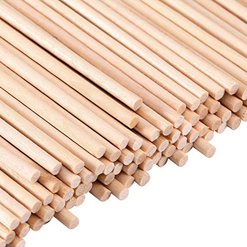 Senkary Wooden Dowel Rods 1/4 x 6 Inch Unfinished Natural Wood Craft Dowel Rods, 100 Pieces