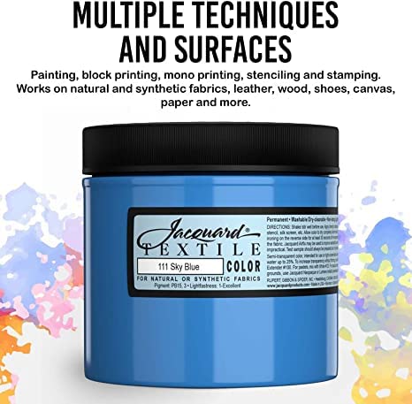 Jacquard Fabric Paint for Clothes - 8 Oz Textile Color - Navy Blue - Leaves Fabric Soft - Permanent and Colorfast - Professional Quality Paints Made in USA - Holds up Exceptionally Well to Washing