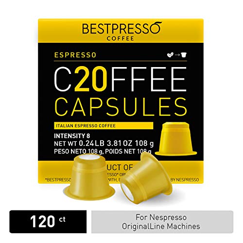 Bestpresso Coffee for Nespresso Original Machine 120 pods Certified Genuine Espresso Espresso Blend (Medium Intensity) Pods Compatible with Nespresso Original 60 Days Satisfaction Guarantee