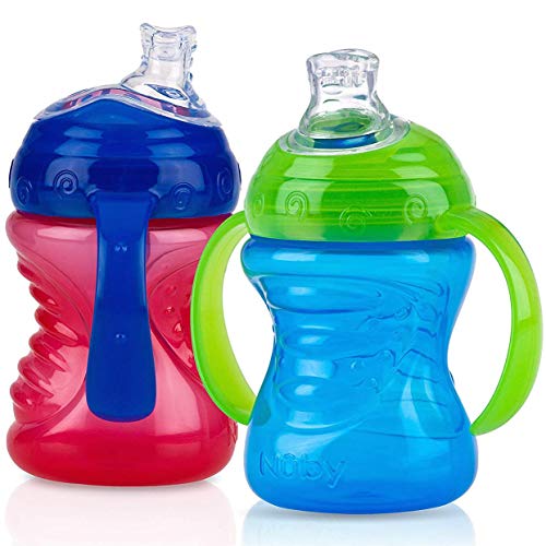 Nuby 2-Pack No-Spill Super Spout Grip N' Sip Cup, Red and Blue