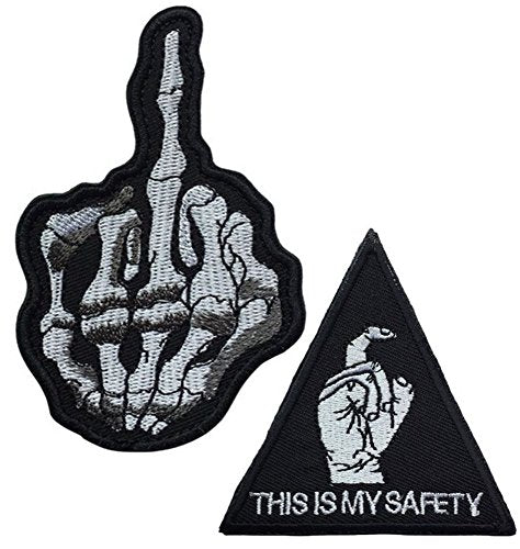 QTao UPA134 Hook & Loop This is My Safety and Skull Middle Finger Funny Tactical Morale Patch Bundle 2 Pieces (Color-This is My Safety and Skull Middle Finger Funny)