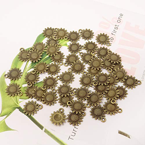 Honbay 50PCS Vintage Alloy Sunflower Charms Pendant for Jewelry Making or DIY Crafts (Bronze)