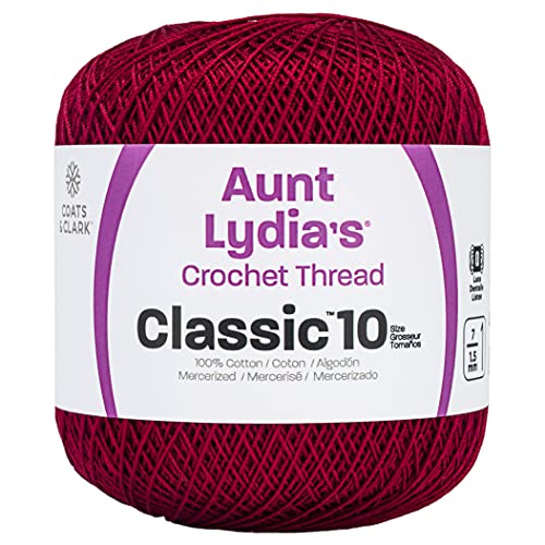 Coats Crochet Aunt Lydia's Crochet, Cotton Classic Size 10, Burgundy (154-492)