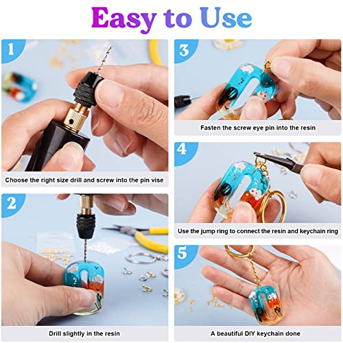 LET'S RESIN Electric Resin Drill, 74Pcs Hand Drill Resin Supplies with 3-Jaw Clamp-Applicable to A Larger Drilling Range (0-3mm), Grip Nose Pliers, Keychain Making Kit, Resin Tools for Resin Art
