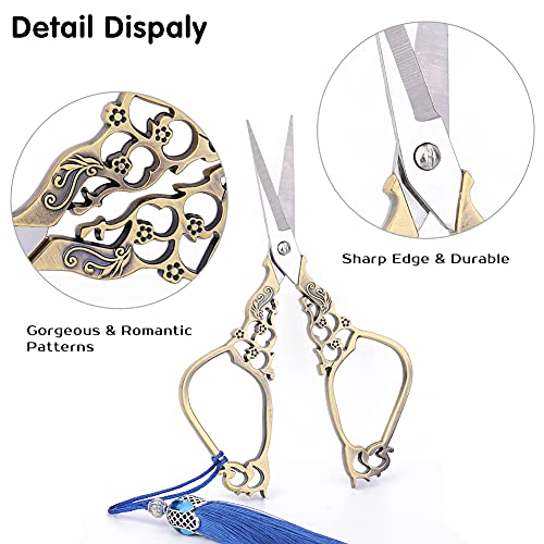 SHWAKK 4.72 Inch Crafting Scissors Antique Cyan Plum Vase Scissors for Embroidery, Embroidery Scissors With Sharp Stainless Steel Tip for Sewing School Office Chores